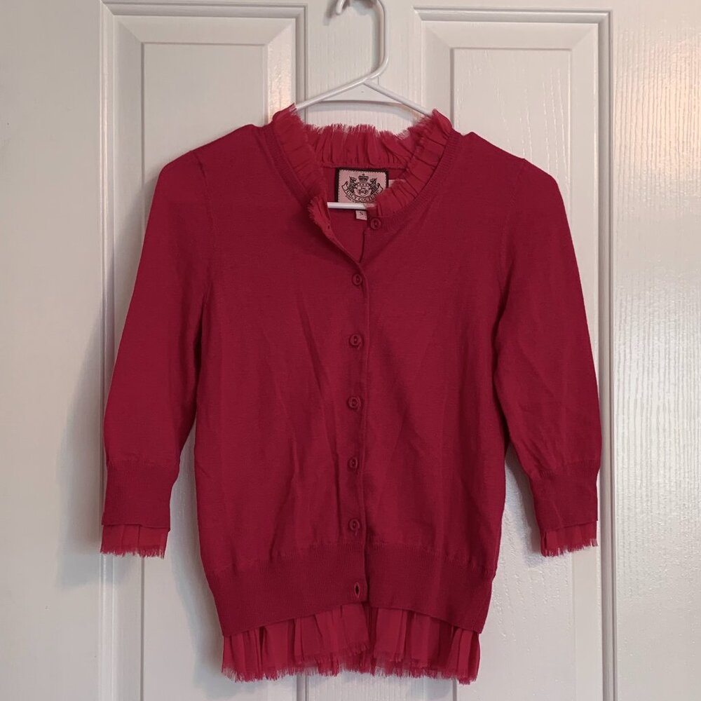 Small, Dark Pink, Juicy Couture button down cardigan with mesh frills